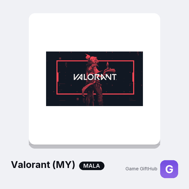 Valorant top-up for Malaysia — 6 VP amounts applied to your Riot ID at GameGiftHub